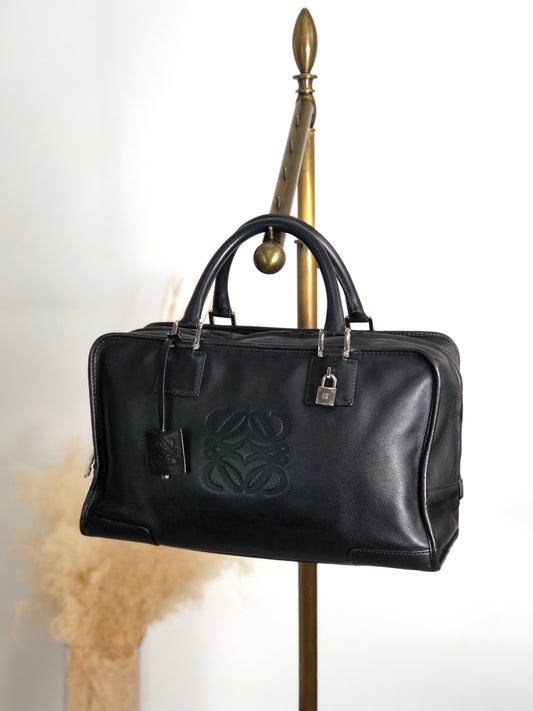 LOEWE Amazona36 Anagram Small Boston bag Handbag Black Vintage gc7zrx