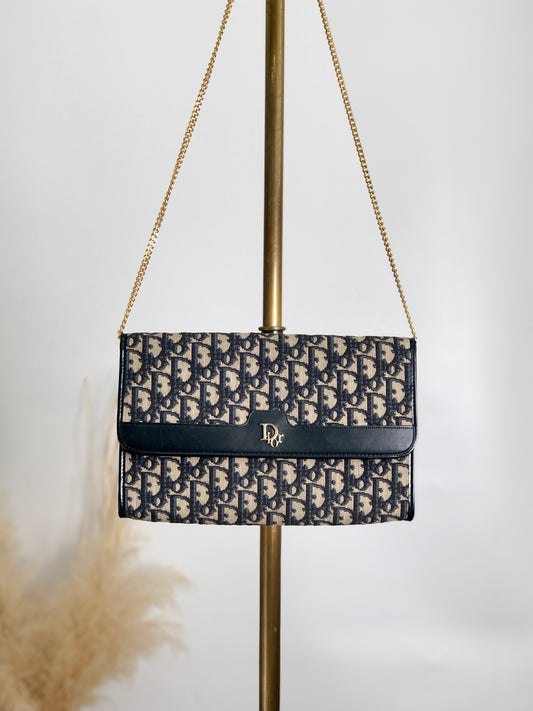 Christian Dior Trotter Chain Shoulder bag Navy Vintage rzxujt