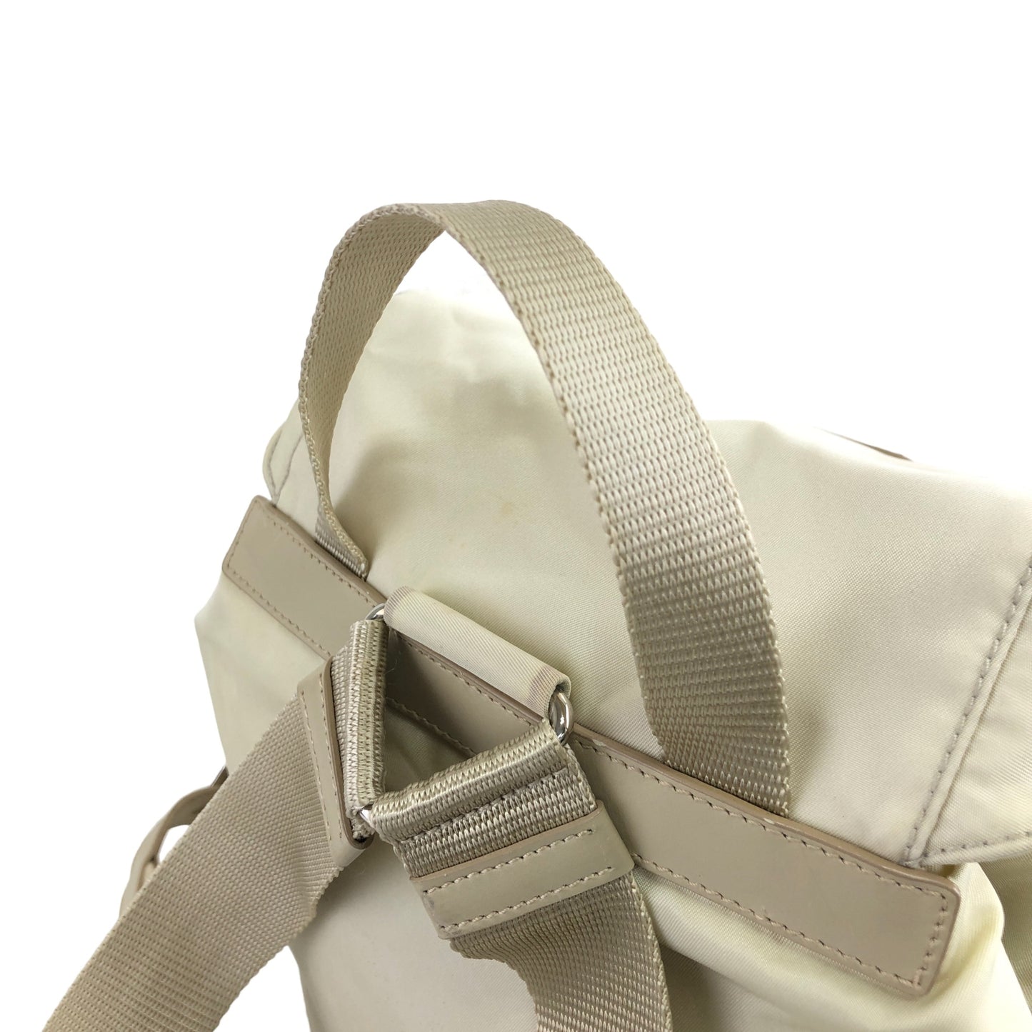 PRADA Triangle Logo Double Pocket Nylon Backpack Ivory Vintage heratz