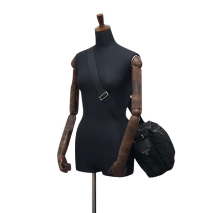 PRADA 三角形標誌雙口袋單肩包 黑色復古 nmgd27