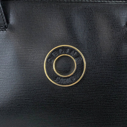 CELINE Circle Logo Two-way Handbag Shoulder bag Boston bag Black Vintage ryffy5