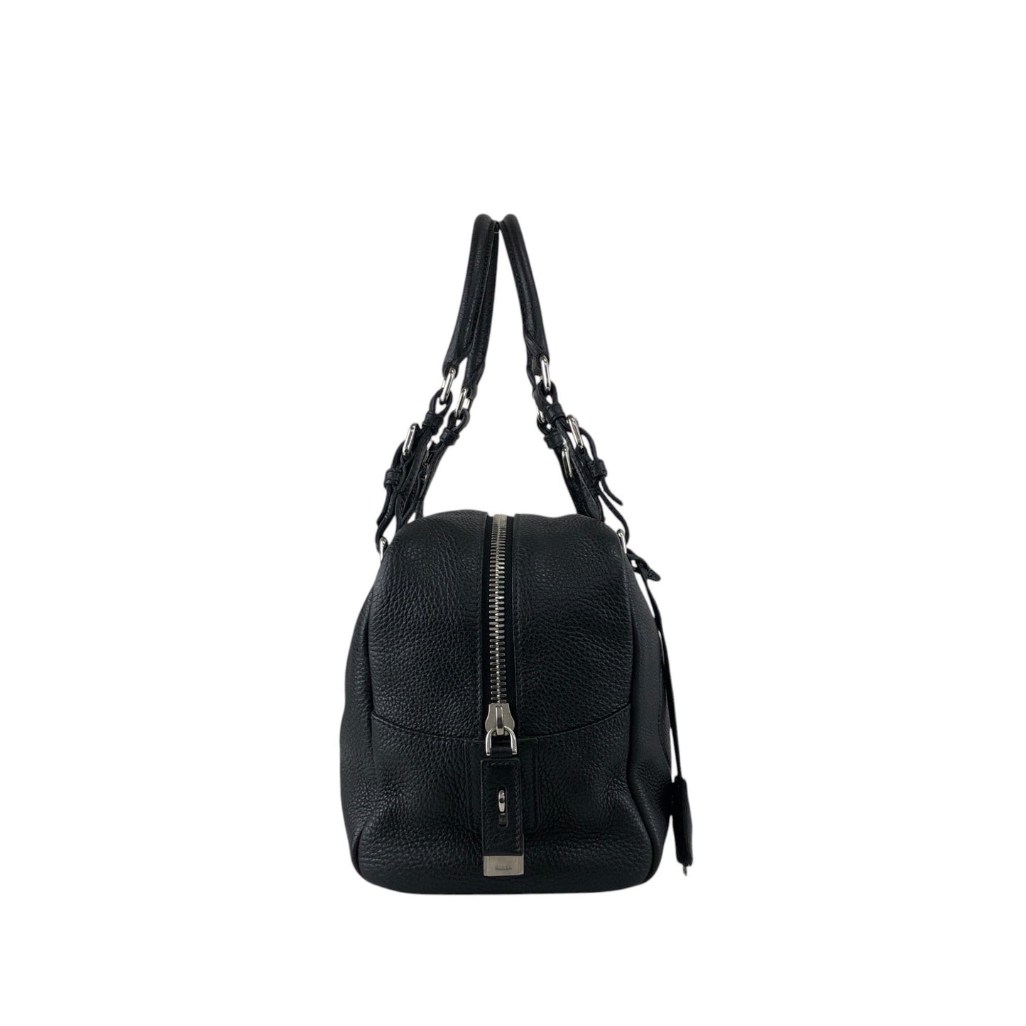 PRADA Logo Embossed Small Boston bag Handbag Black Vintage 6kdc52