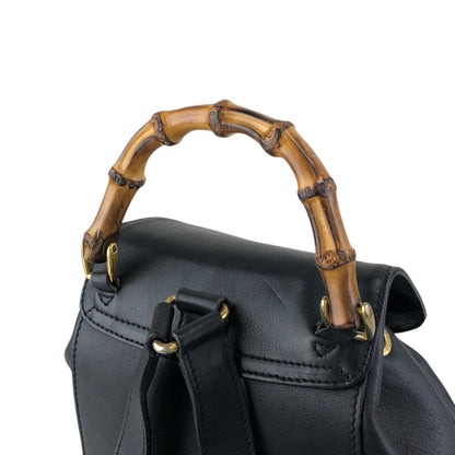 GUCCI Bamboo Front Pocket Backpack Black Vintage f7grwk