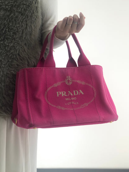 PRADA Canapa Logo Canvas Handbag Pink Vintage tutc24