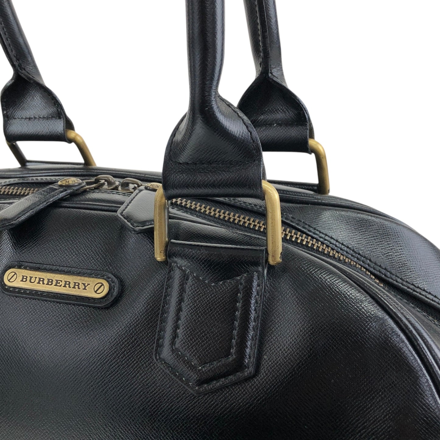 BURBERRY Logo Small Boston bag Handbag Black Vintage djr8rb