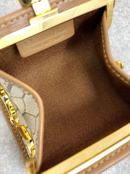 Christian Dior Honeycomb Pattern Logo Metal Clasp Coin Purse Brown Vintage a8fagn