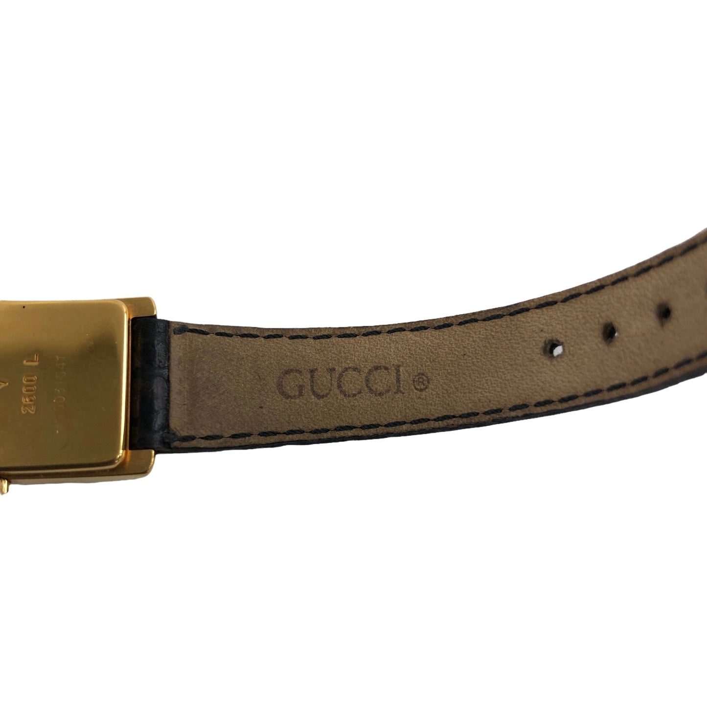 GUCCI Crocodile Embossed Leather Watch Black×Gold Vintage 3m6mys