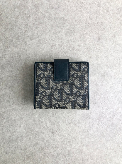 Christian Dior Trotter DIOR Logo Trifold Wallet Navy Vintage ezgvkt