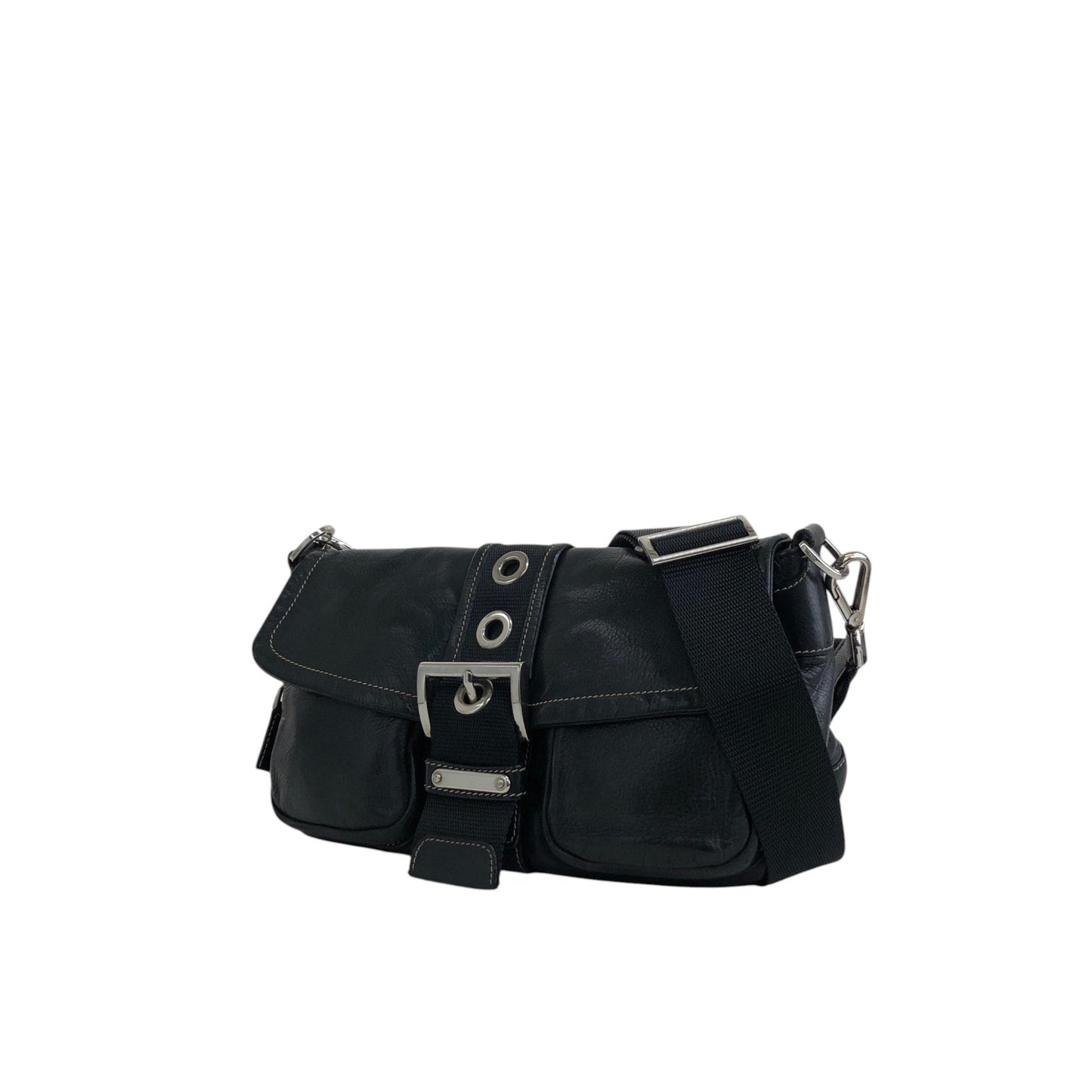 PRADA Triangle Logo Double Pocket Shoulder bag Black Vintage 5hm2yf