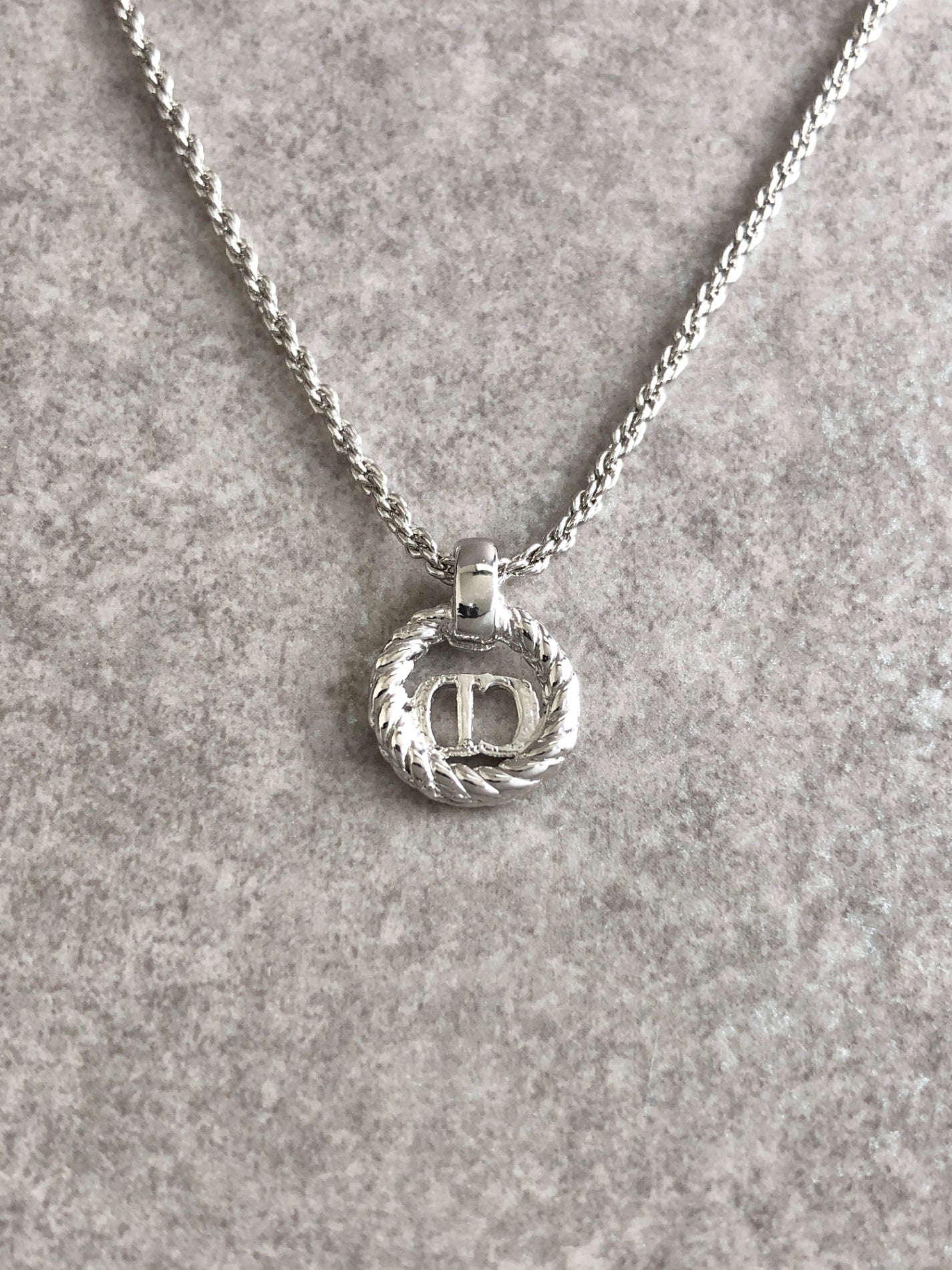 Christian Dior CD Logo Necklace Silver Vintage pfrat8