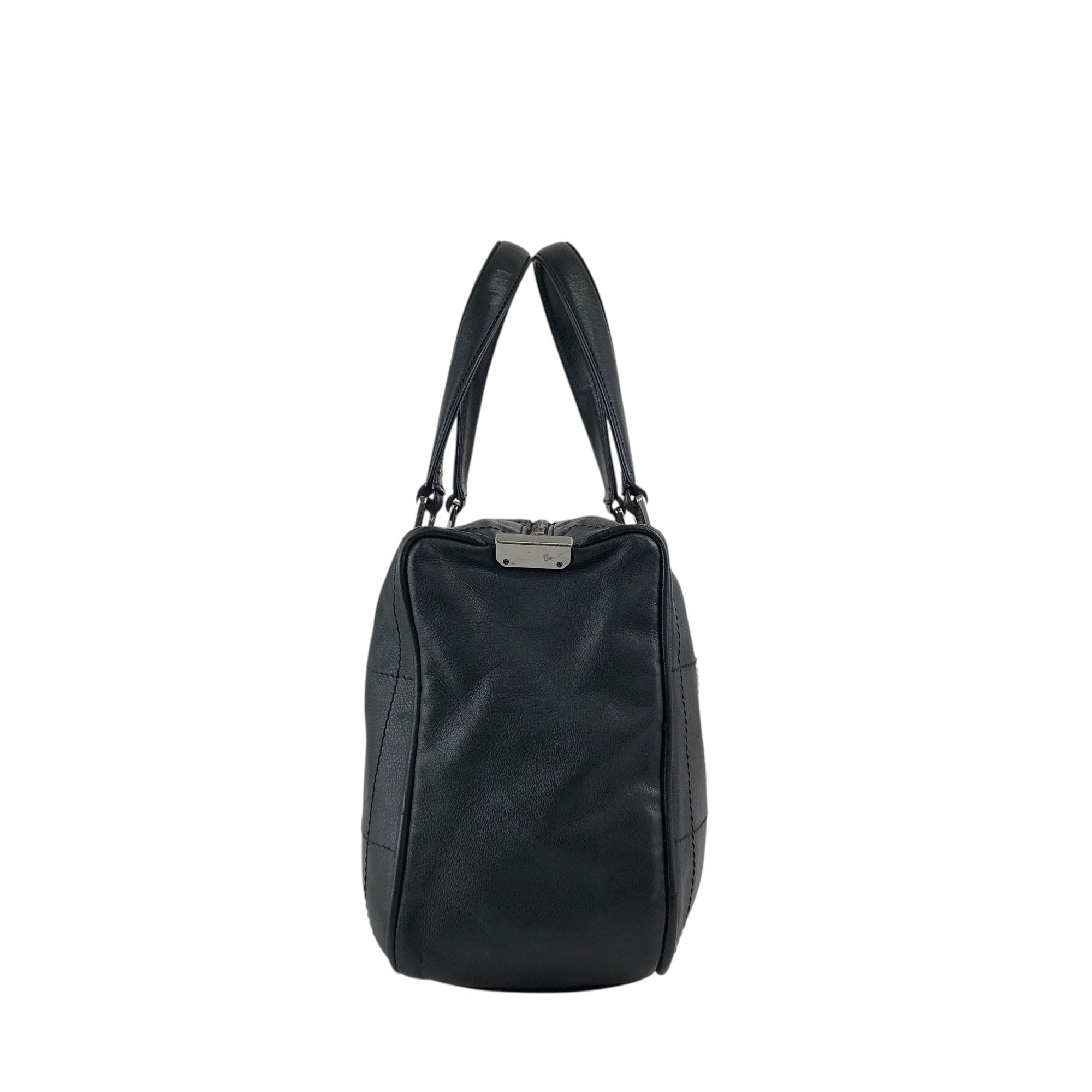 CHANEL Chocolate Bar Logo Embossed Small Boston bag Handbag Black