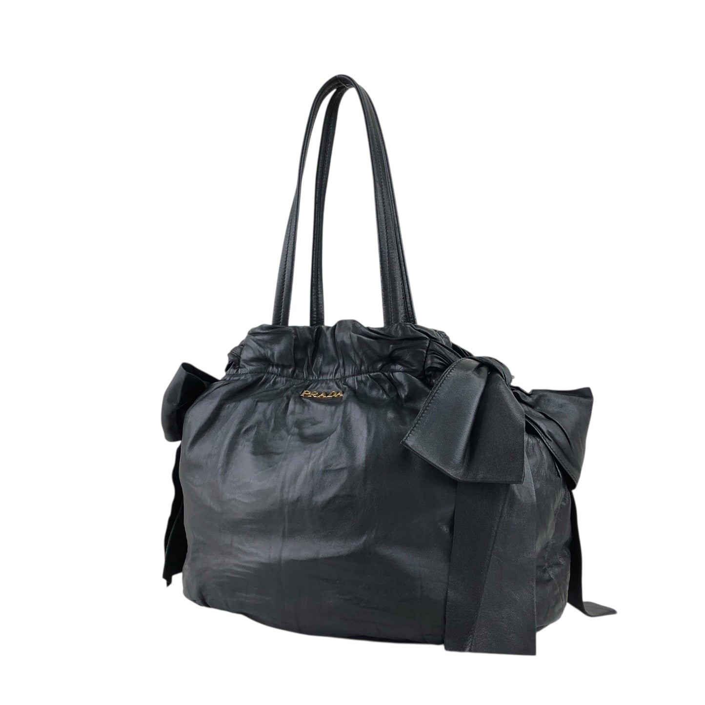 PRADA Logo Ribbon Totebag Black Vintage 548imc