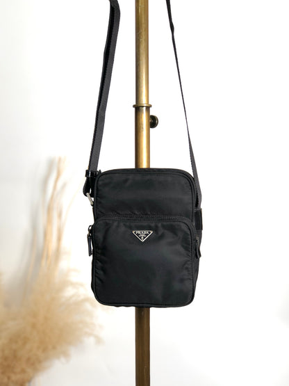 PRADA Tessuto Triangle Logo Small Shoulder bag Black Vintage 2vvf25