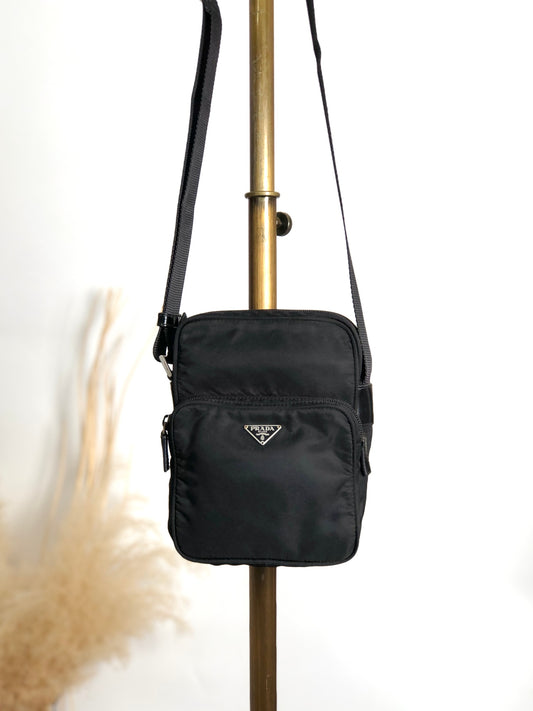 PRADA Tessuto Triangle Logo Small Shoulder bag Black Vintage 2vvf25