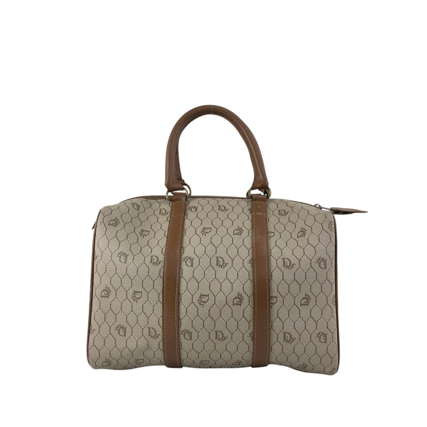 Christian Dior Honeycomb Pattern Handbag Boston bag Beige Vintage y2sxs7