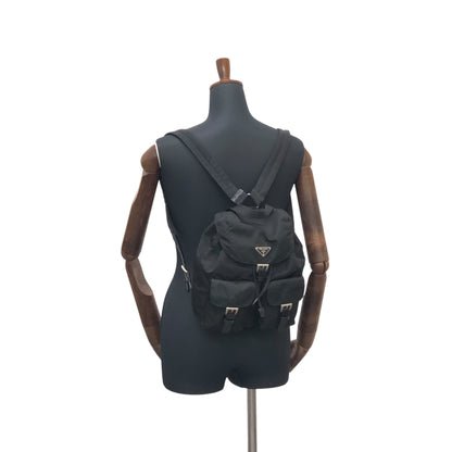 PRADA Triangle Logo Double Pocket Backpack Black Vintage hbs63x