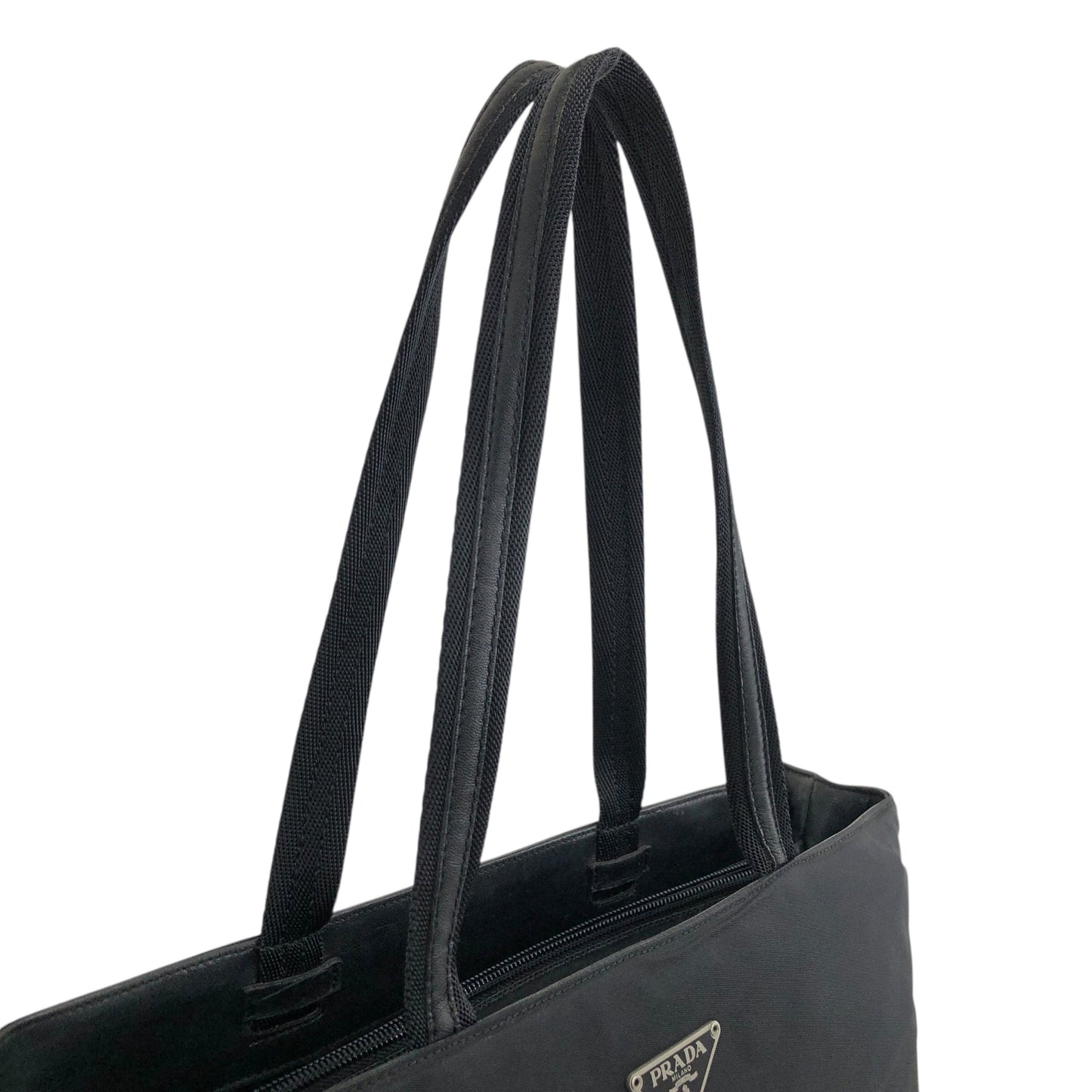 PRADA Tessuto Triangle Logo Totebag Black Vintage 885ief