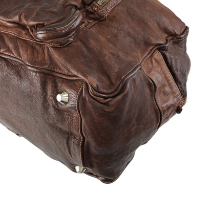 PRADA Triangle Logo Handbag Boston bag Washed leather Brown Vintage 2umzpg