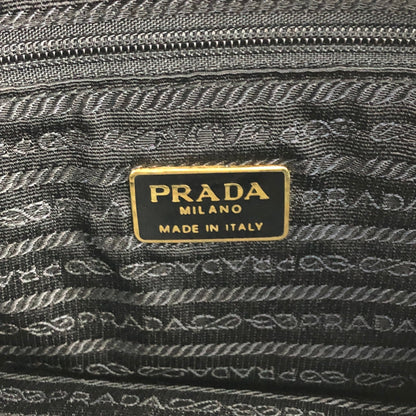 PRADA Triangle Logo Metal Handle Handbag Black Vintage k4yuxa