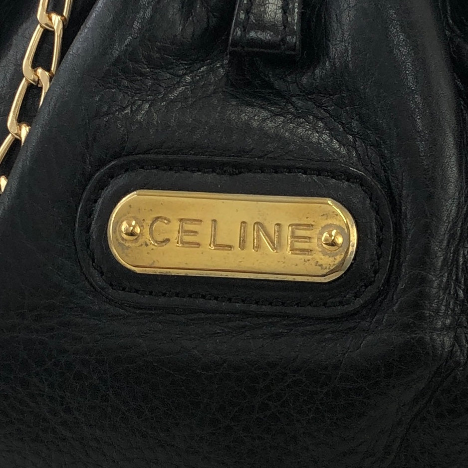 CELINE Logo Chain Leather Two-way Crossbody Shoulder bag Clutch bag Black Vintage tgzbsb