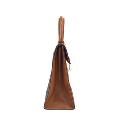 CELINE Macadam Gancini Top Handle Handbag Brown Vintage af3ben