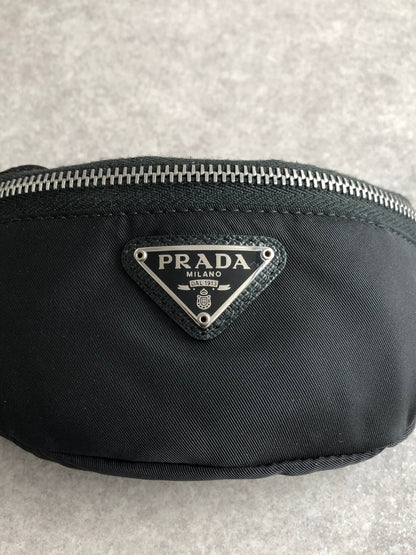 PRADA Tessuto Triangle Logo Handbag  Arm Pouch Black Vintage yhrpz7