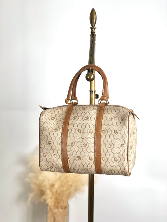 Christian Dior Honeycomb Pattern Handbag Boston bag Beige Vintage y2sxs7