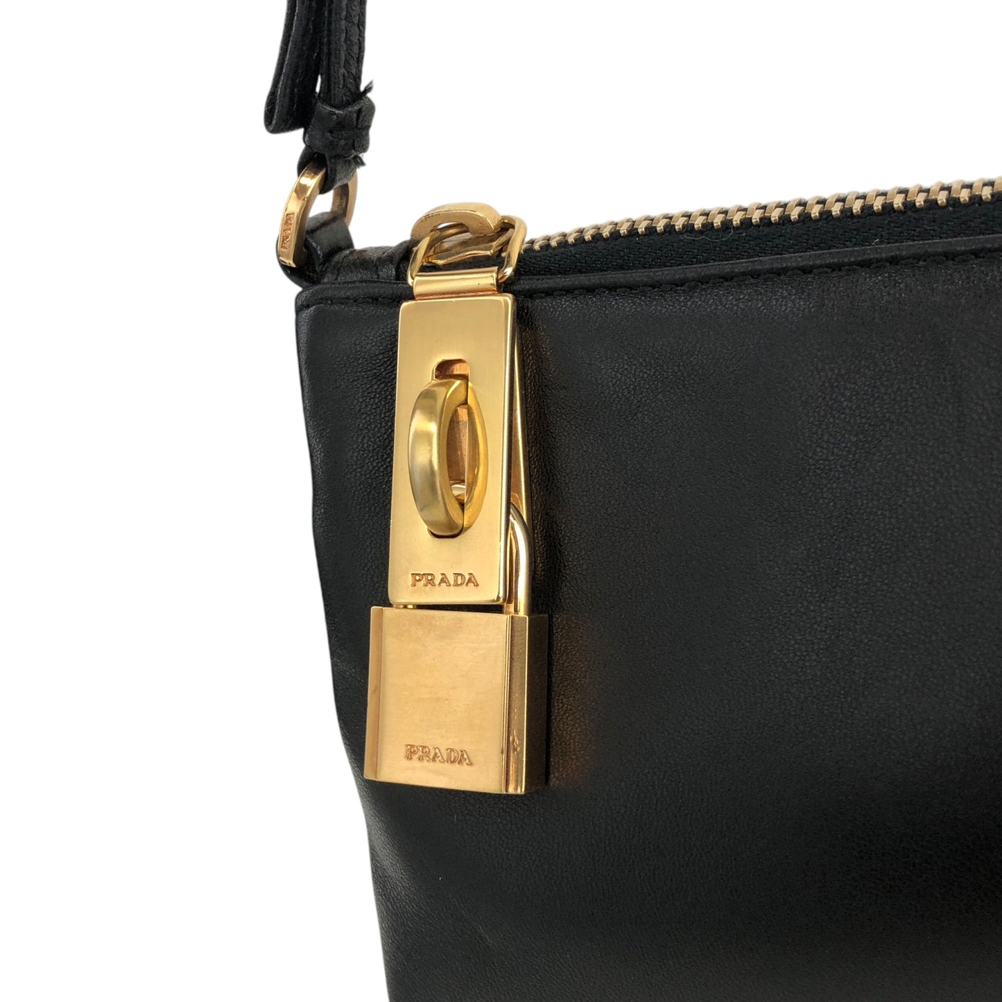 PRADA Logo Embossed Shoulder bag Black Vintage 4833mz