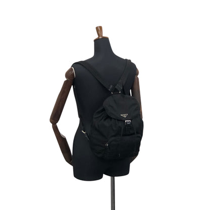 PRADA Tessuto Triangle Logo Front Buckle Backpack Black Vintage bde87k