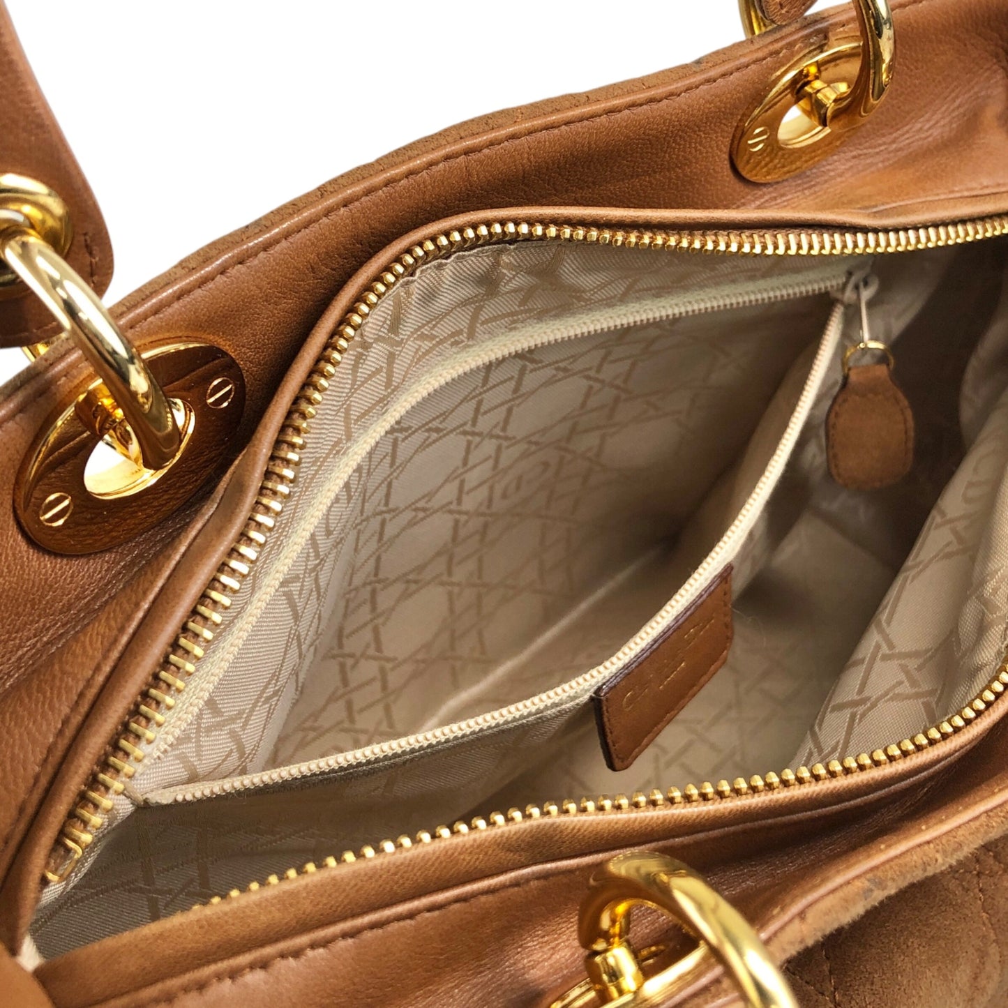 Christian Dior Lady Dior Cannage Two-way Handbag Shoulder bag Brown Vintage thfb5y