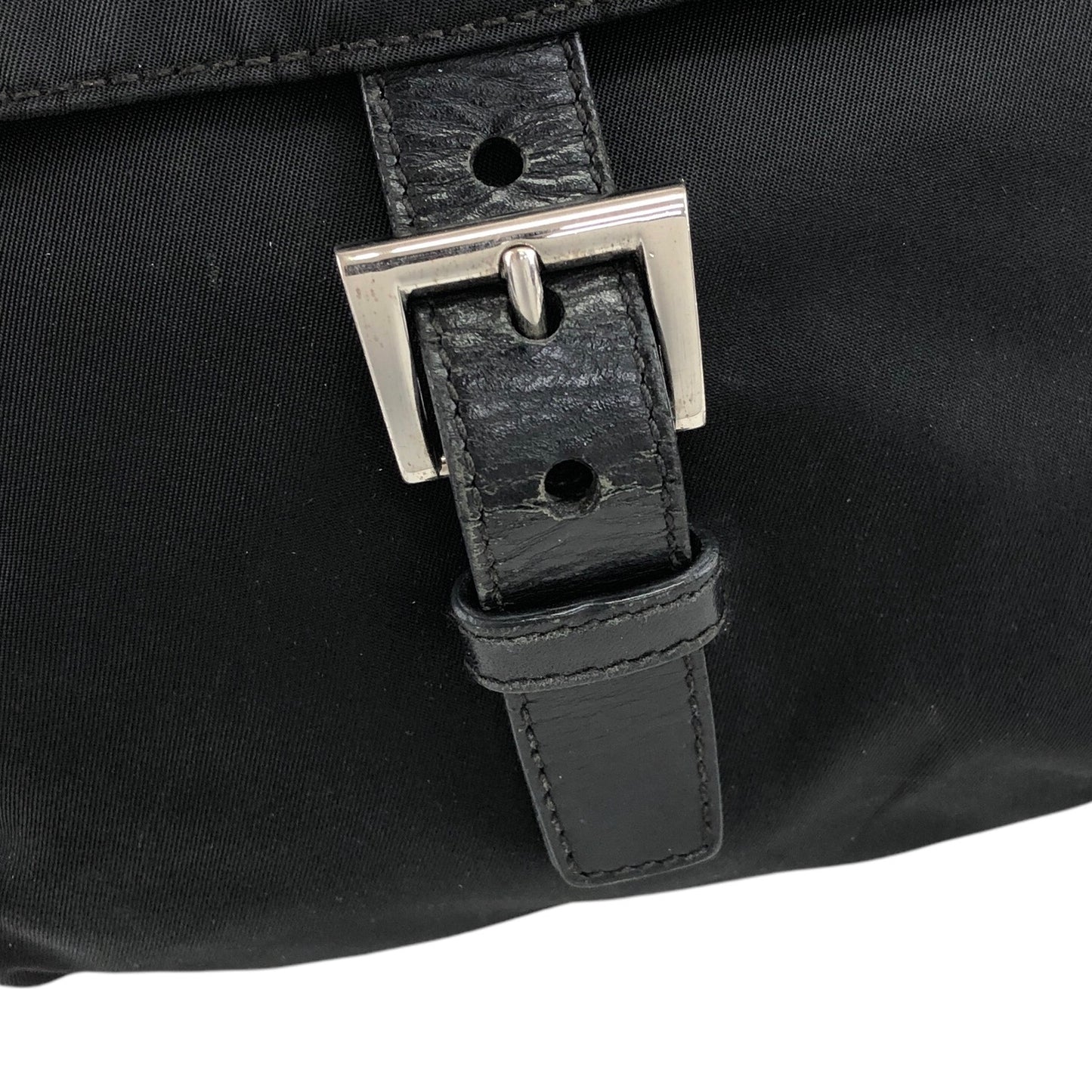 PRADA Triangle Logo Front Buckle Shoulder bag Black Vintage h66f76