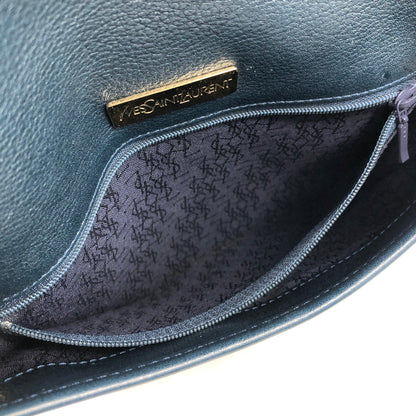 Yves Saint Laurent YSL Logo Leather Shoulder bag Navy Vintage 26gkij