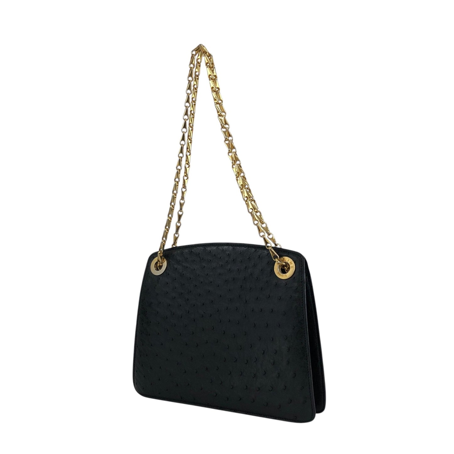 CELINE Circle Logo Chain Shoulder bag Black Vintage uyxx4c