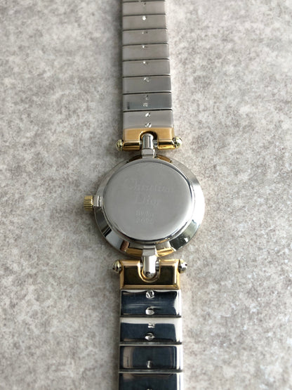 Christian Dior Logo Quartz Watch Silver×Gold 3025 Vintage h2x5fz