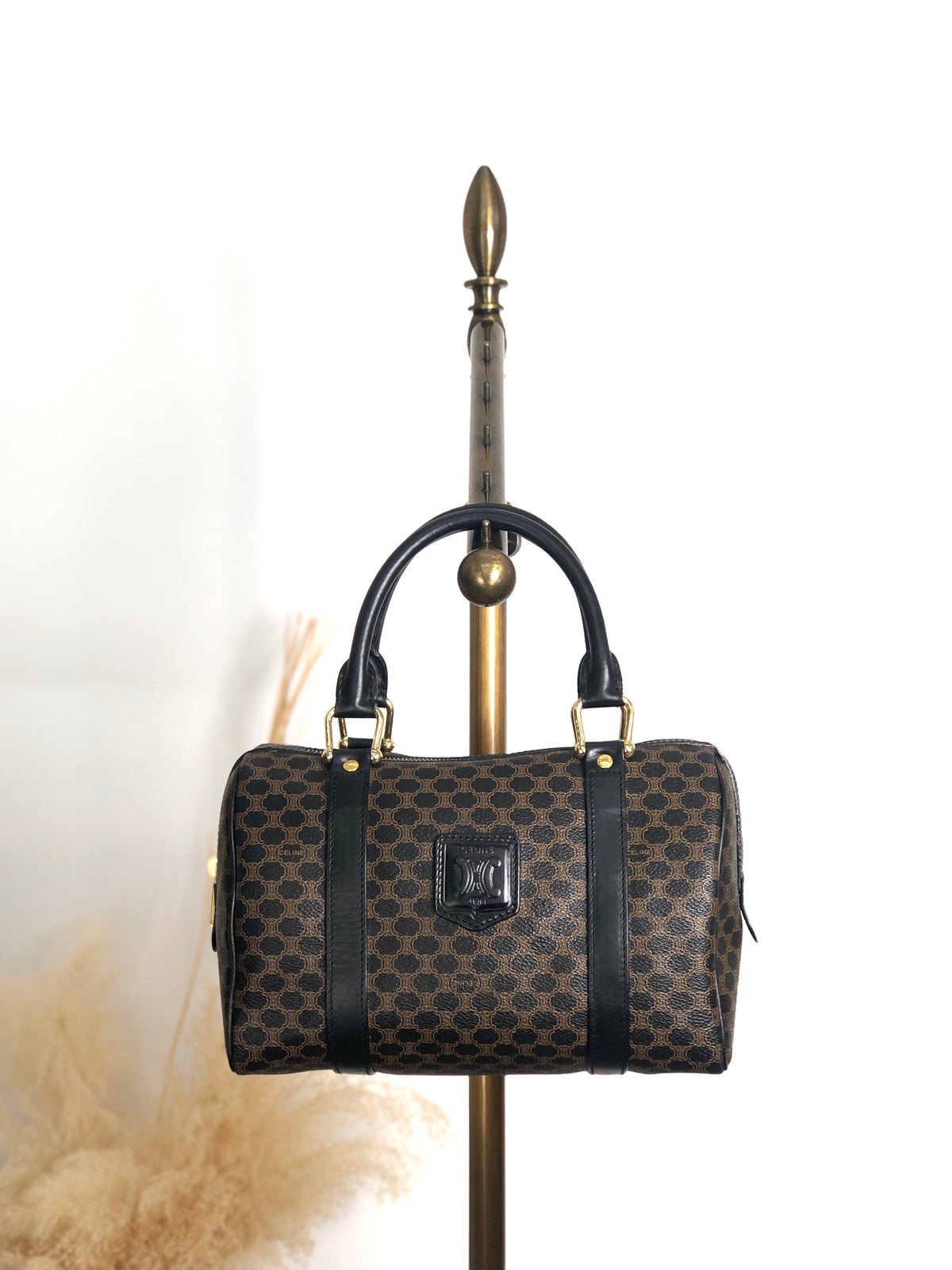 CELINE Macadam Blason Two-way Small Boston bag Shoulder bag Black Vintage anvhd8