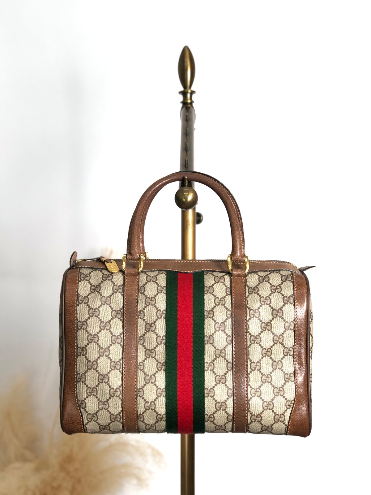 GUCCI Sherry Line Small Boston bag Handbag Brown Vintage wub827