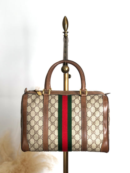GUCCI Sherry Line Small Boston bag Handbag Brown Vintage wub827