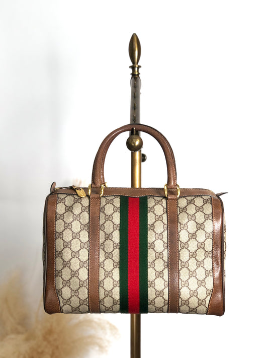 GUCCI Sherry Line Small Boston bag Handbag Brown Vintage wub827