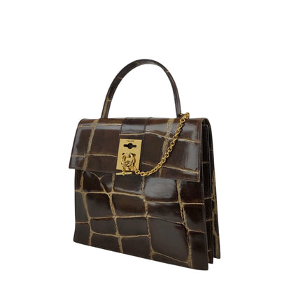 CELINE Gancini Handbag Brown Vintage bcfhg8