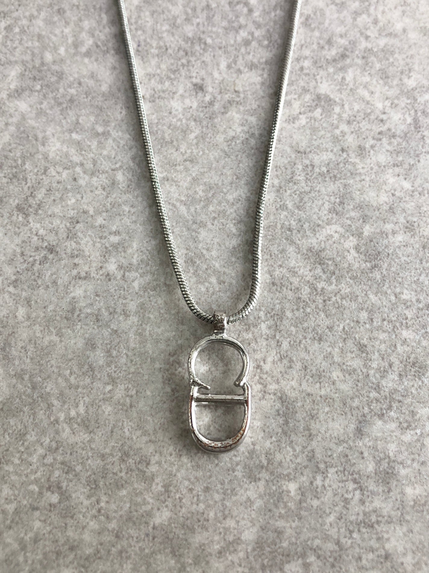 Christian Dior CD Logo Necklace Silver Vintage bgzdni