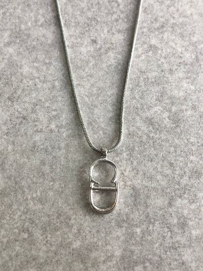 Christian Dior CD Logo Necklace Silver Vintage bgzdni