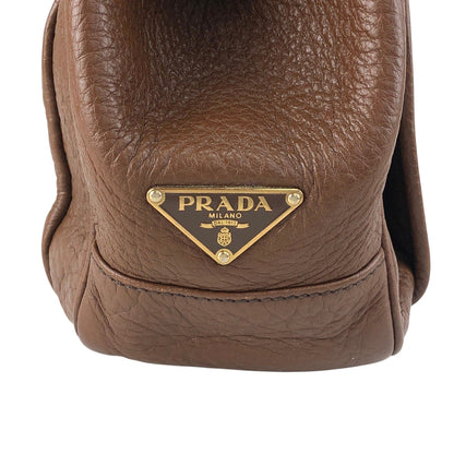 PRADA Triangle Logo Front Buckle Handbag Boston bag Brown Vintage v46bhc