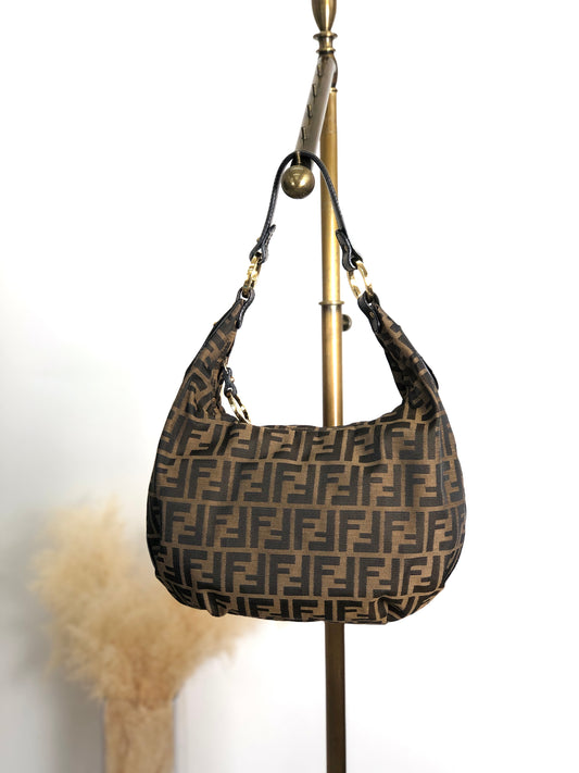 FENDI Zucca Shoulder bag Hobobag Brown Vintage g8i27y