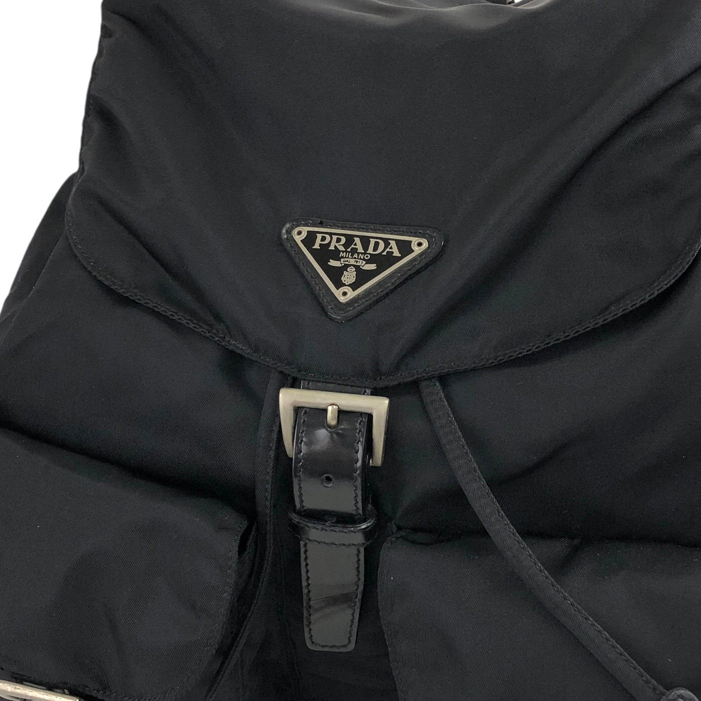 PRADA Triangle Logo Double Pocket Nylon Backpack Black Vintage irmwsy