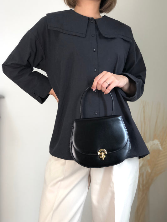 CELINE Front Buckle Two-way Handbag Shoulder bag Black Vintage htie7e