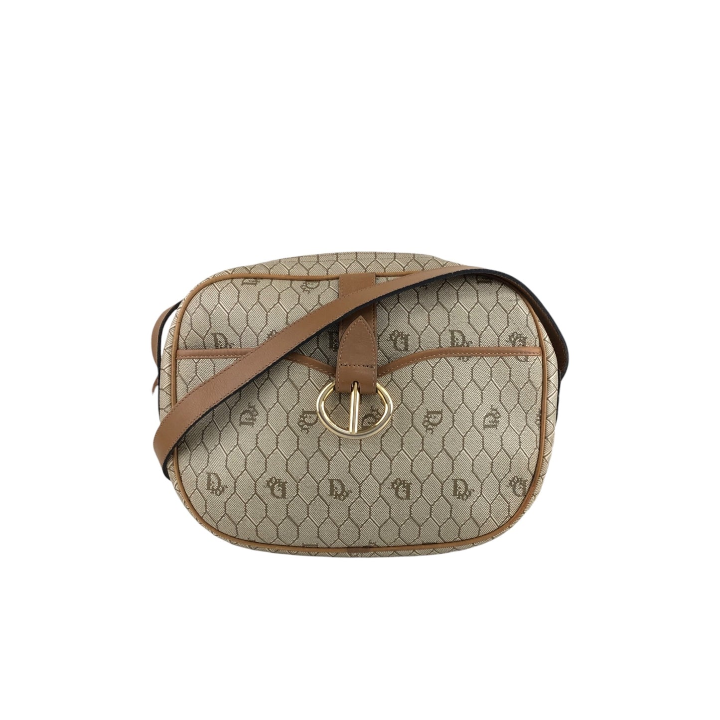 Christian Dior Honeycomb Pattern Round Shoulder bag Beige Vintage rd2a45