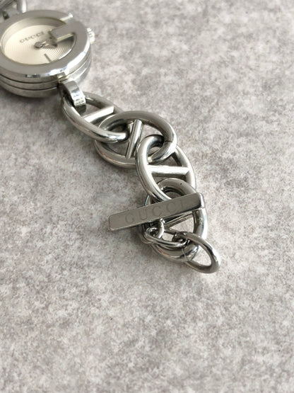 GUCCI Logo Bracelet Watch Silver Vintage 28nhzx