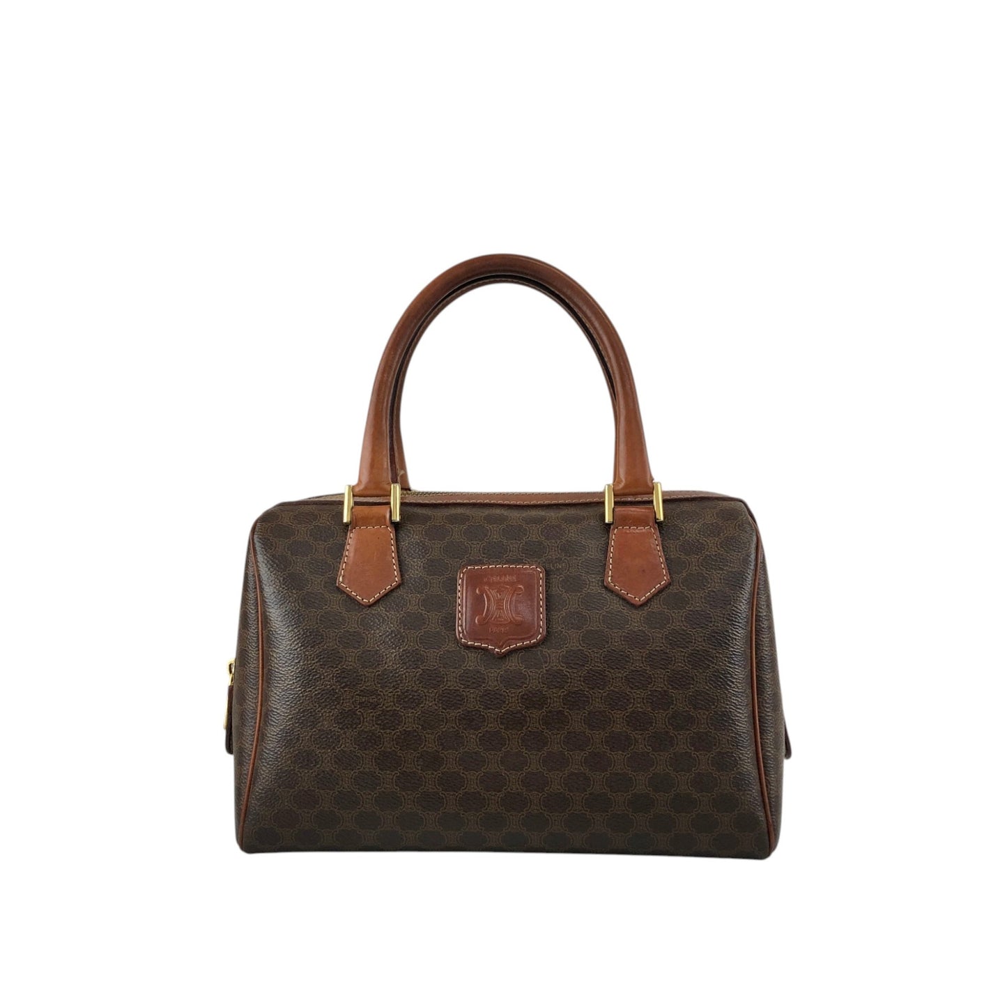 CELINE Macadam Blason Small Boston bag Handbag Brown Vintage f2ydjv