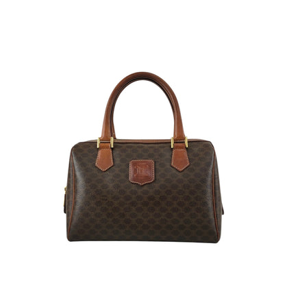 CELINE Macadam Blason Small Boston bag Handbag Brown Vintage f2ydjv