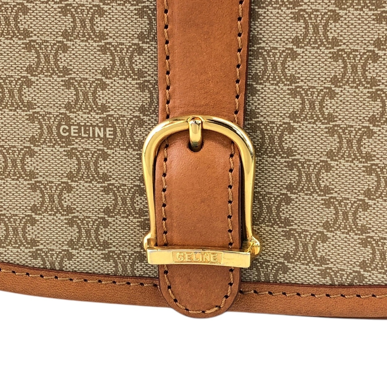 CELINE Macadam Front Buckle Shoulder bag Beige Vintage dw7z6k